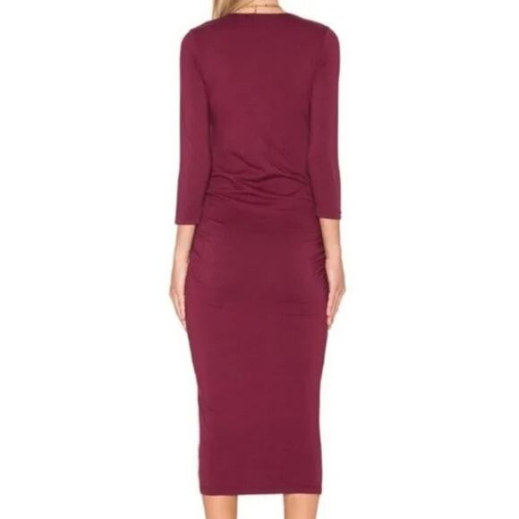 Michael Stars Women's Red Purple Ruched Long Sleeves Midi Dress Size Large - Picture 3 of 9